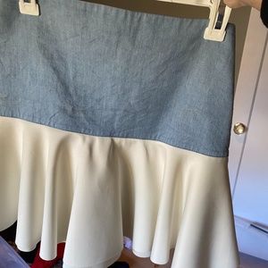 Cute jean and scuba material skirt.